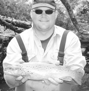 A beautiful spawning brown trout weighing around 1kg that was caught and released by Steve Wright in Traralgon Creek.